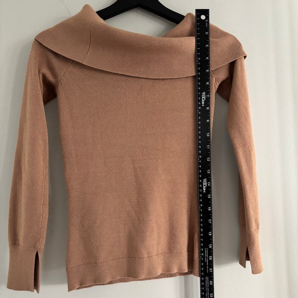 BCBG MAX AZRIA Off the Shoulder Sweater Fold Over Size Small Tan Brown - Picture 3 of 6